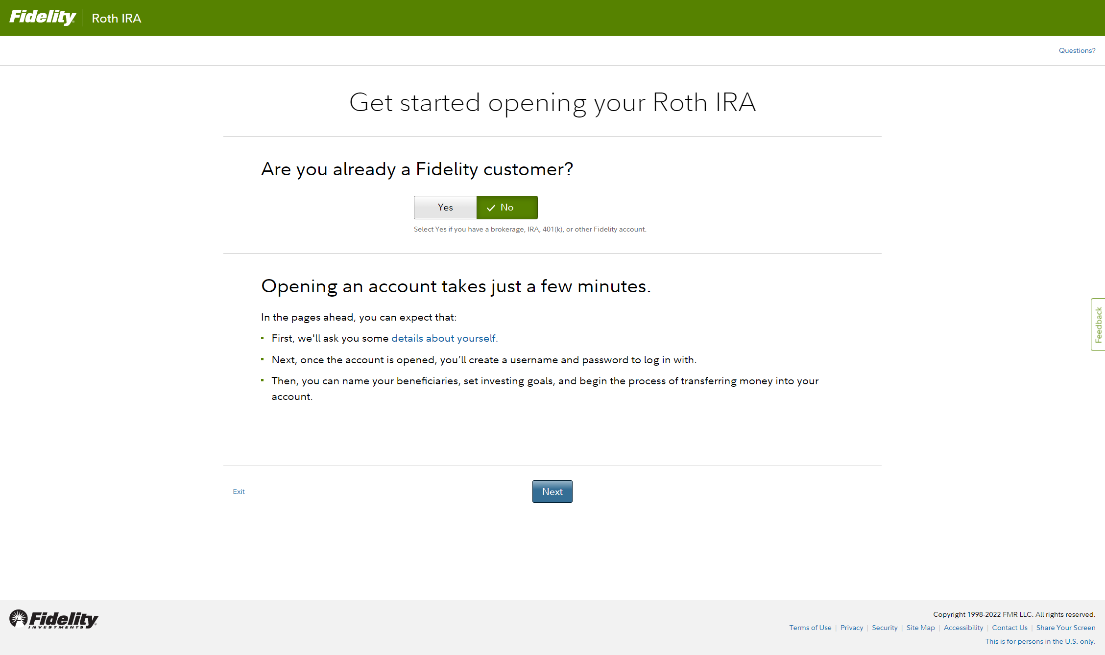 Fidelity Roth IRA: Customer