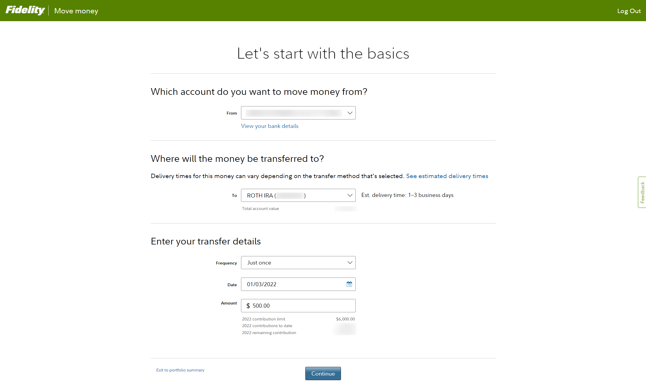 Fidelity Roth IRA: Transfer Money