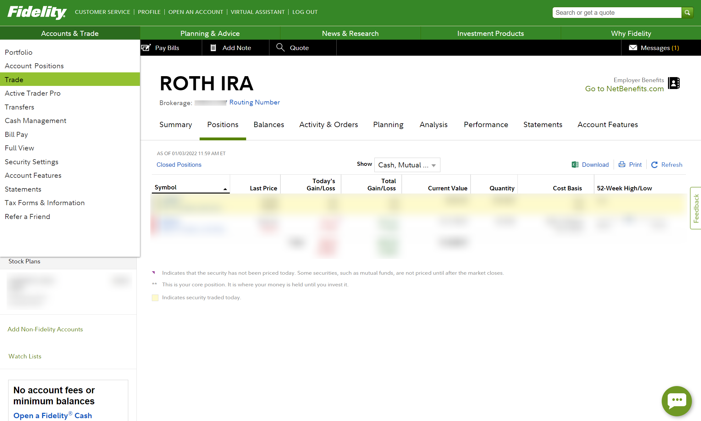 Fidelity Roth IRA: Trade