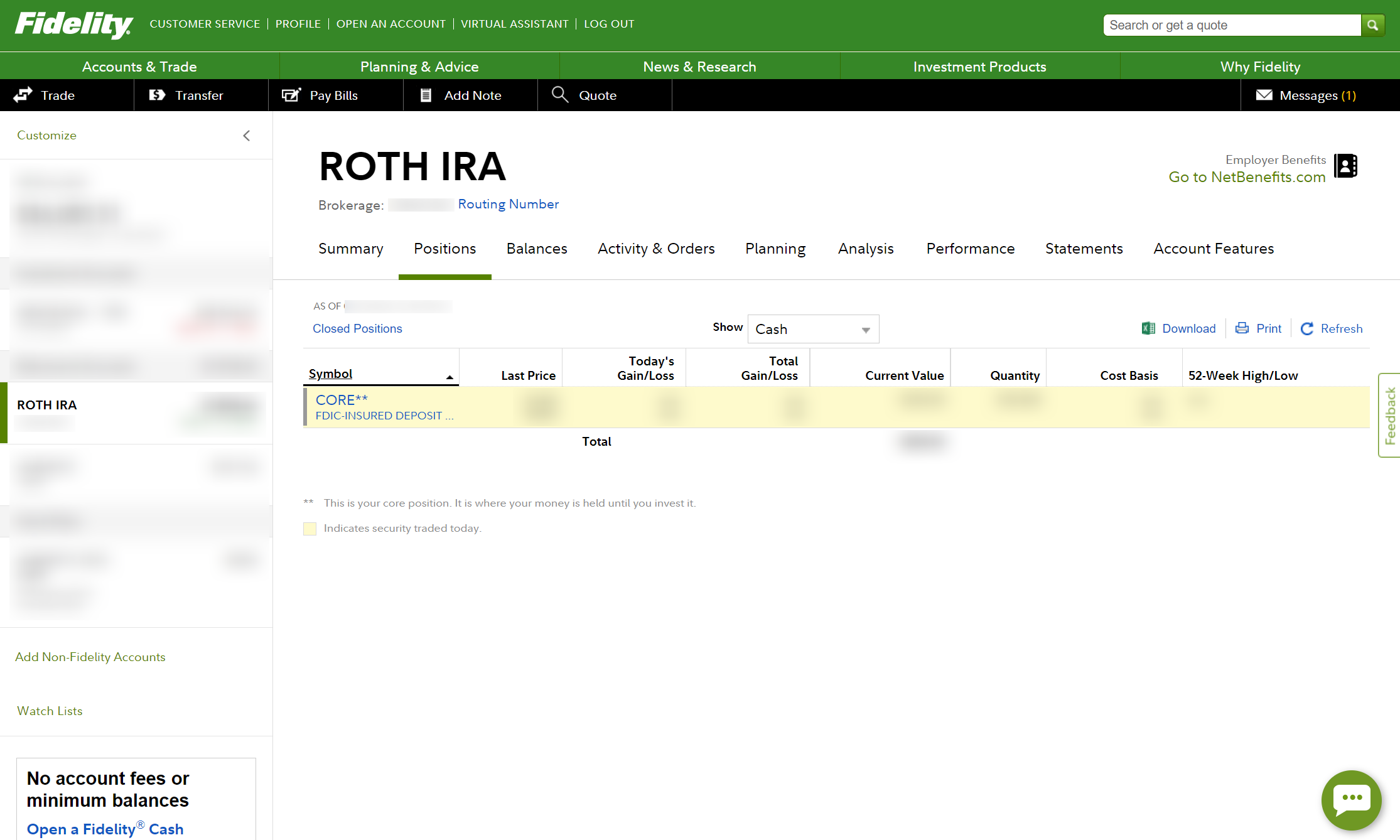 Fidelity Roth IRA Dashboard