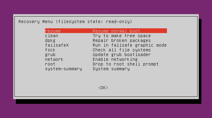 ubuntu recovery mode